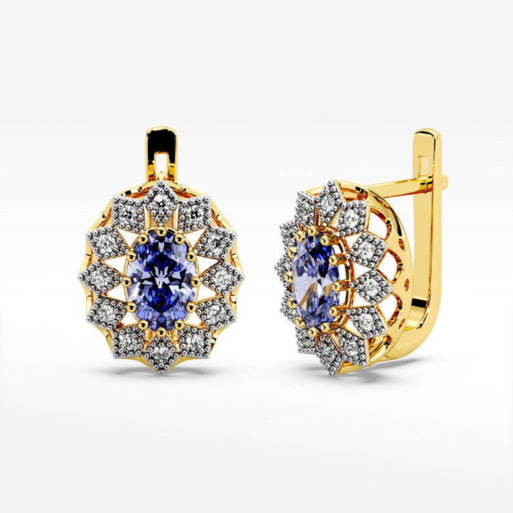 Złote kolczyki z tanzanitem i diamentami
