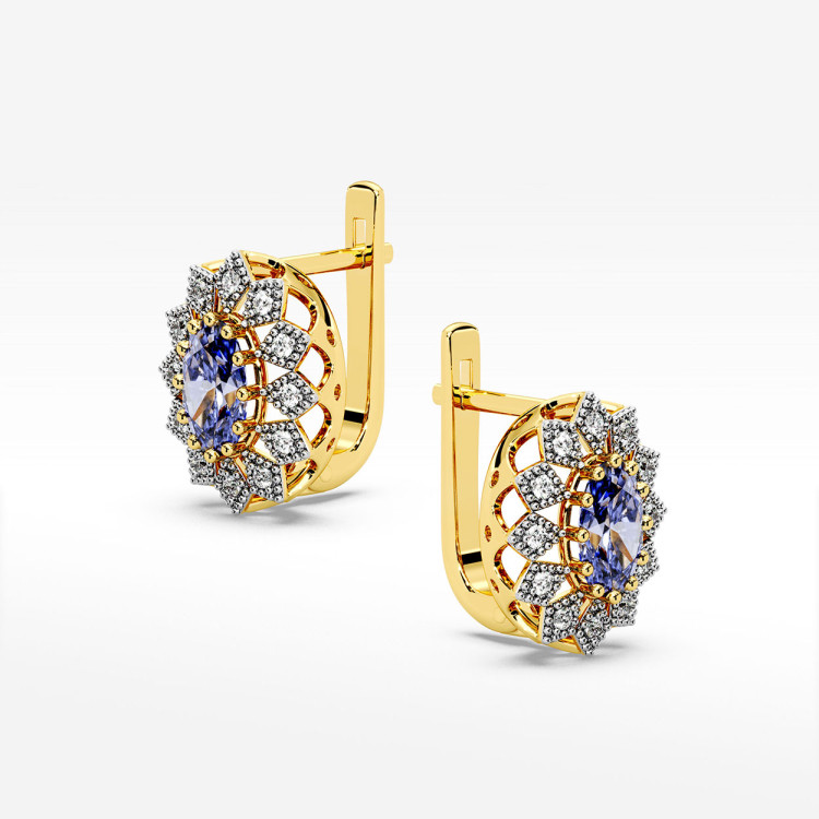 Złote kolczyki z tanzanitem i diamentami