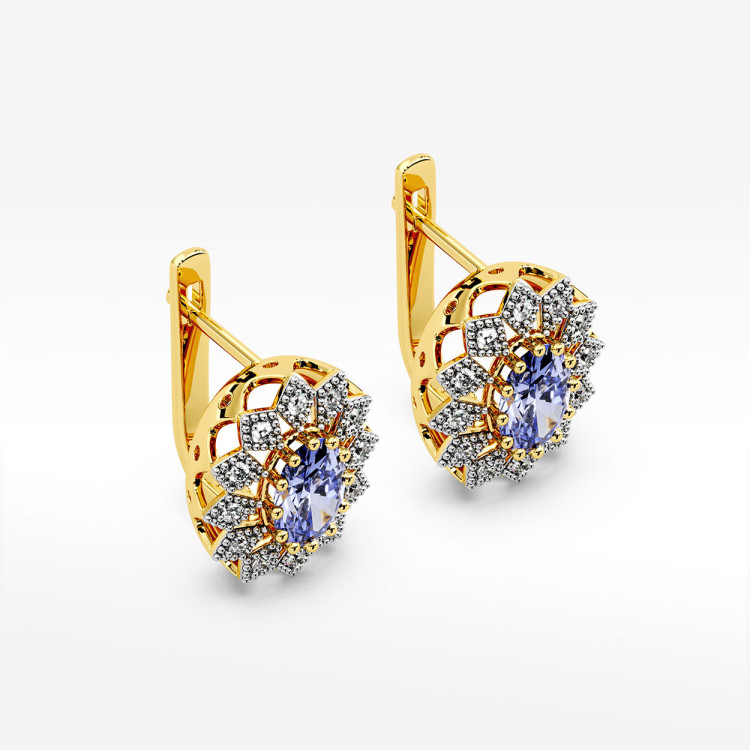 Złote kolczyki z tanzanitem i diamentami