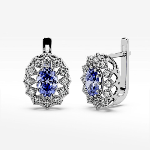 Złote kolczyki z tanzanitem i diamentami