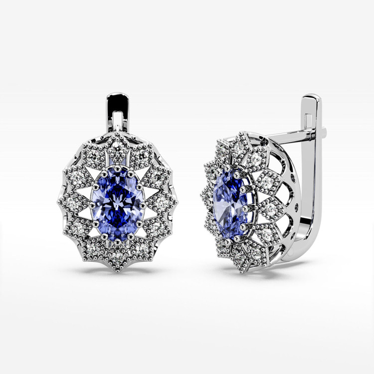 Złote kolczyki z tanzanitem i diamentami