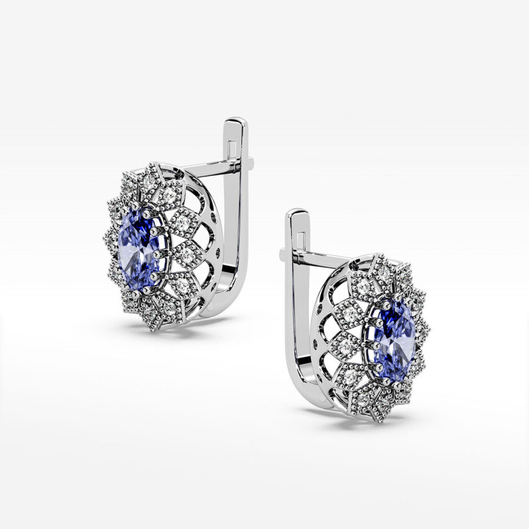 Złote kolczyki z tanzanitem i diamentami