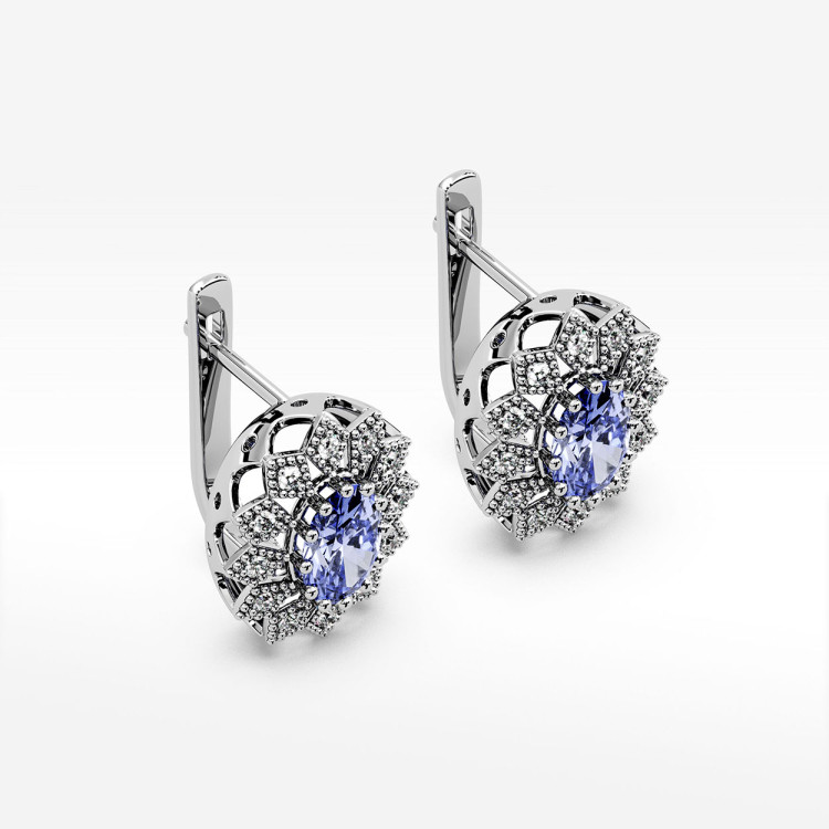 Złote kolczyki z tanzanitem i diamentami