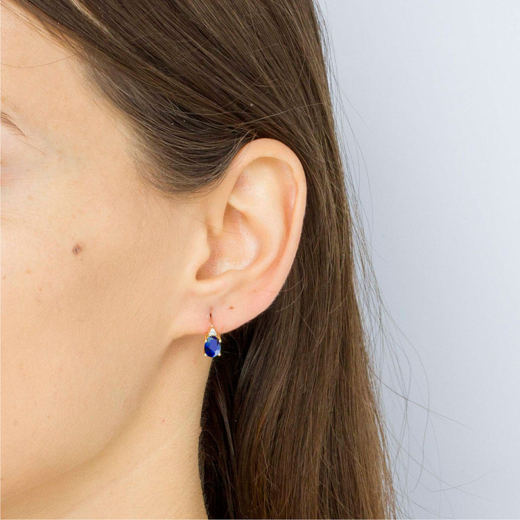 Złote kolczyki z szafirem i diamentami