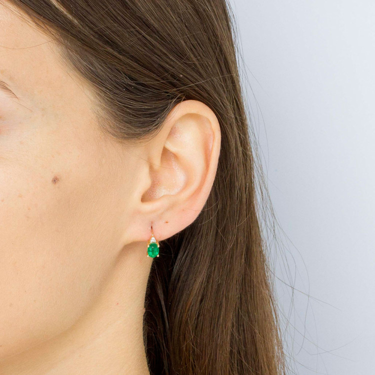 Złote kolczyki z szmaragdem i diamentami