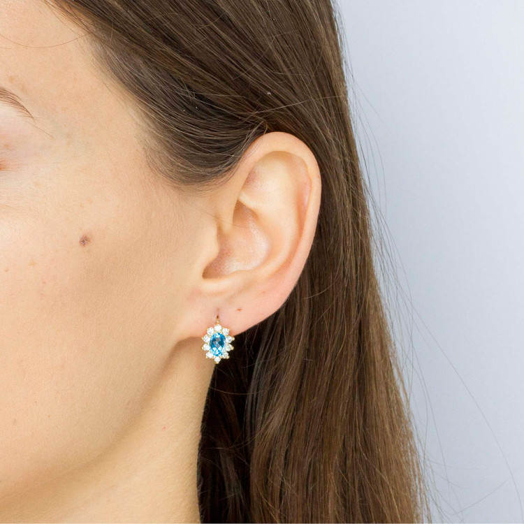 Złote kolczyki z topazem i diamentami