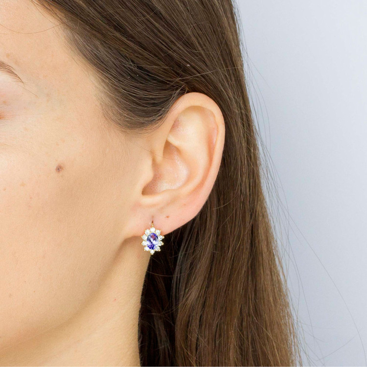 Złote kolczyki z tanzanitem i diamentami