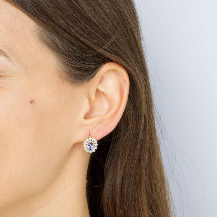 Złote kolczyki z tanzanitem i diamentami