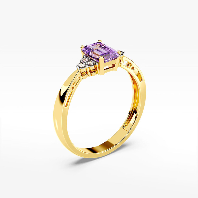 Złoty pierścionek z ametystem i diamentami