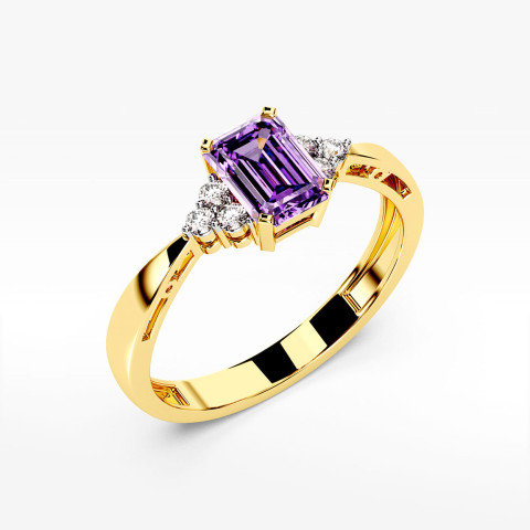 Złoty pierścionek z ametystem i diamentami