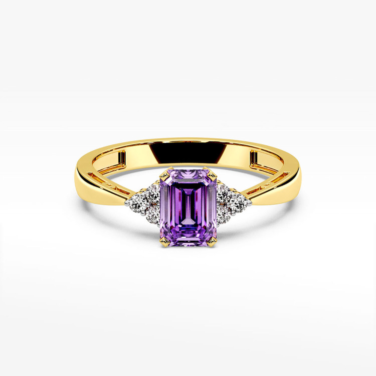 Złoty pierścionek z ametystem i diamentami