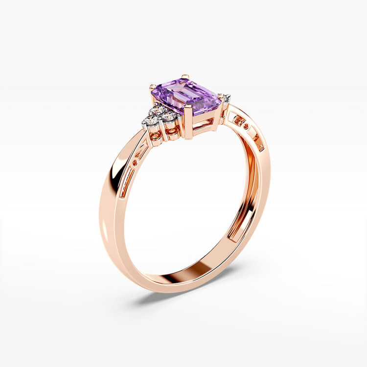 Złoty pierścionek z ametystem i diamentami