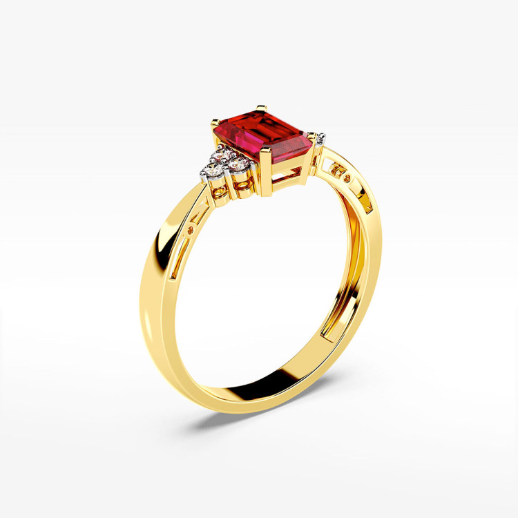 Złoty pierścionek z rubinem i diamentami