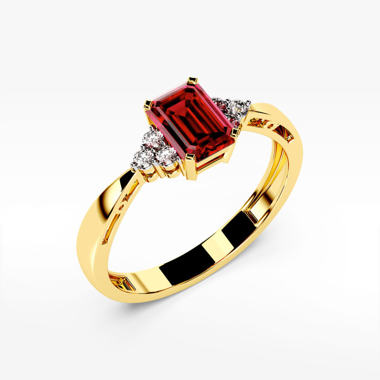 Złoty pierścionek z rubinem i diamentami