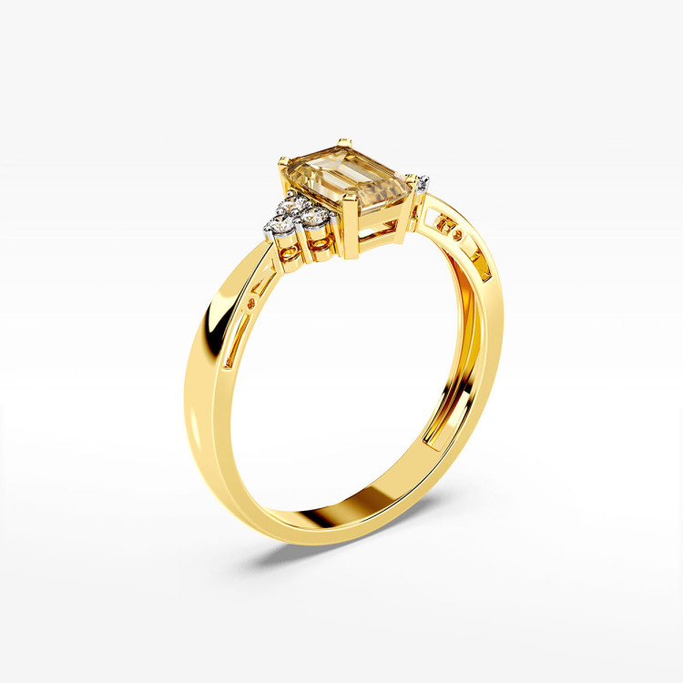 Złoty pierścionek z cytrynem i diamentami