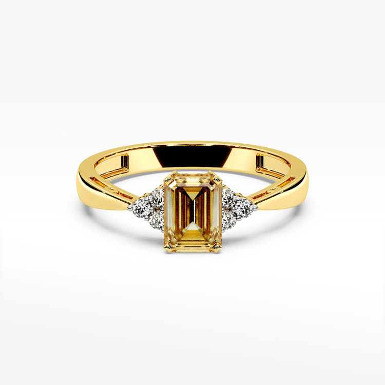 Złoty pierścionek z cytrynem i diamentami