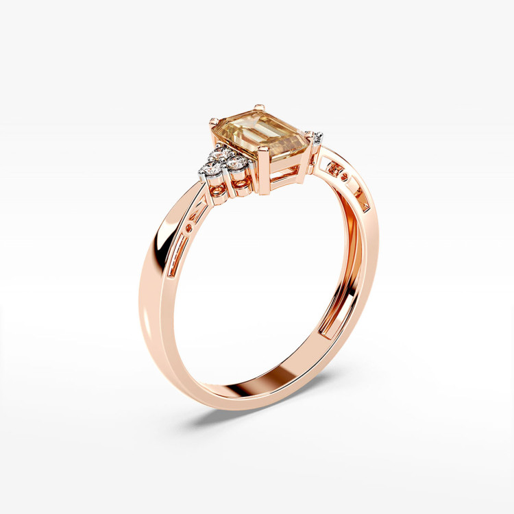 Złoty pierścionek z cytrynem i diamentami