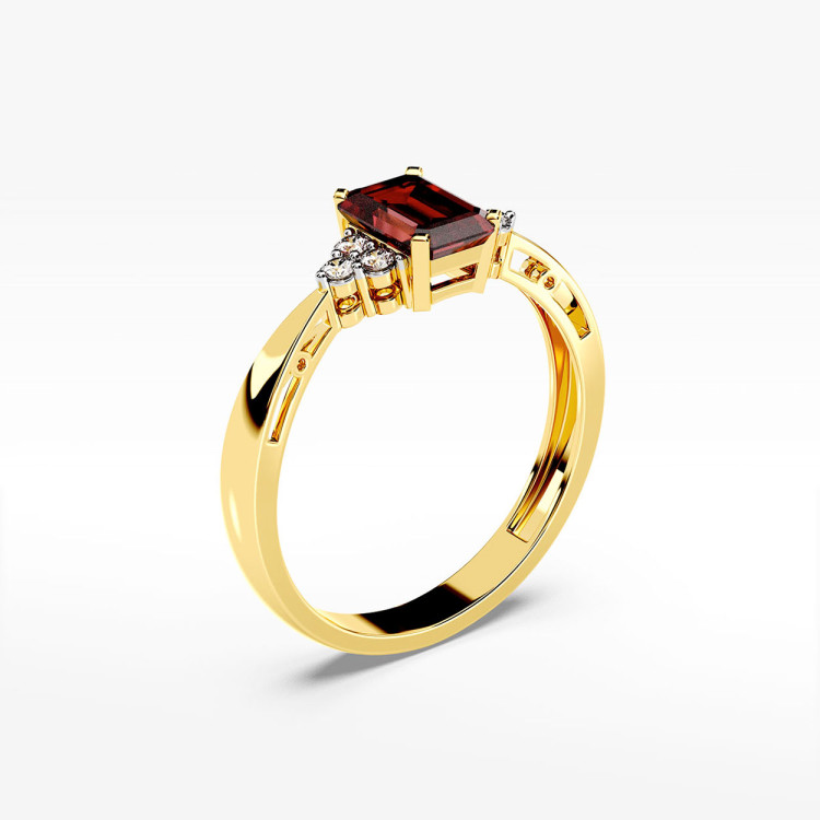 Pierścionek ze złota z granatem i diamentami
