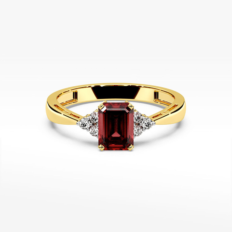 Pierścionek ze złota z granatem i diamentami