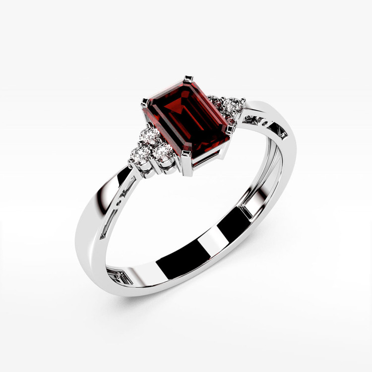 Pierścionek ze złota z granatem i diamentami