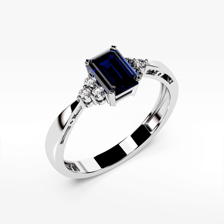 Złoty pierścionek z szafirem i diamentami