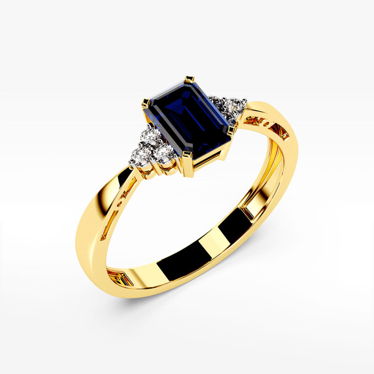 Złoty pierścionek z szafirem i diamentami