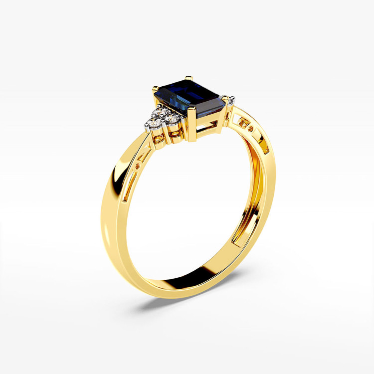 Złoty pierścionek z szafirem i diamentami