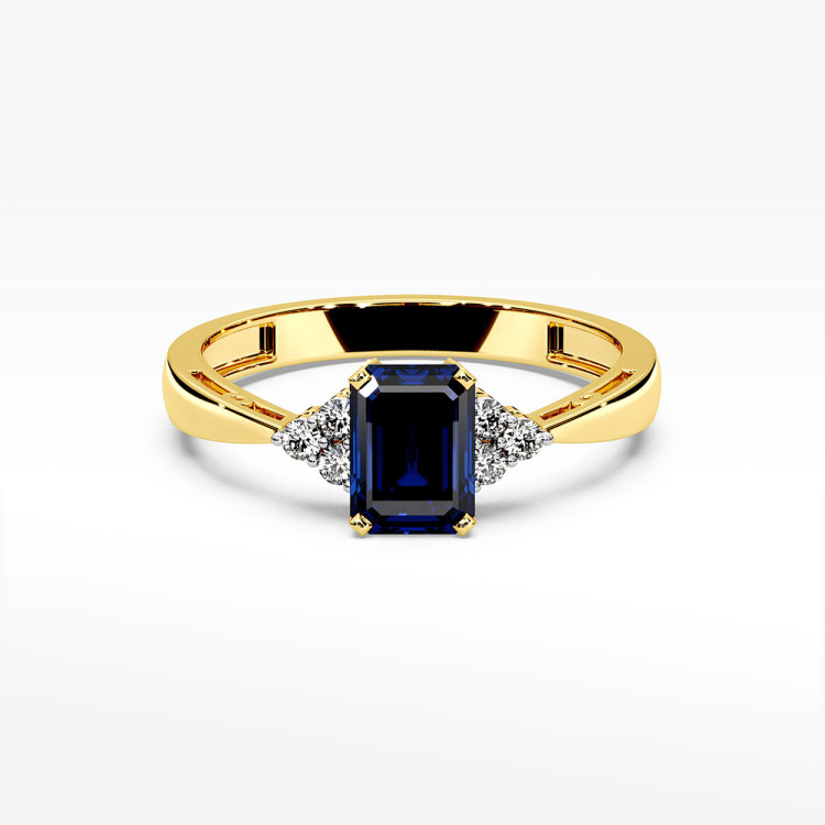 Złoty pierścionek z szafirem i diamentami