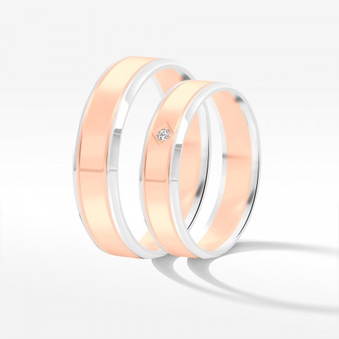 Obrączki ślubne z dwukolorowego złota 5mm płaskie