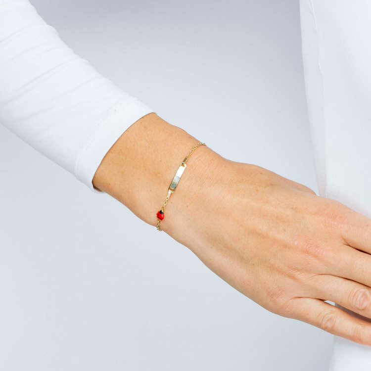 Bransoletka ze złota z blaszką i biedronką