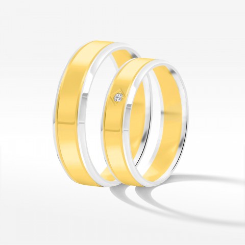 Obrączki ślubne z dwukolorowego złota 5mm płaskie