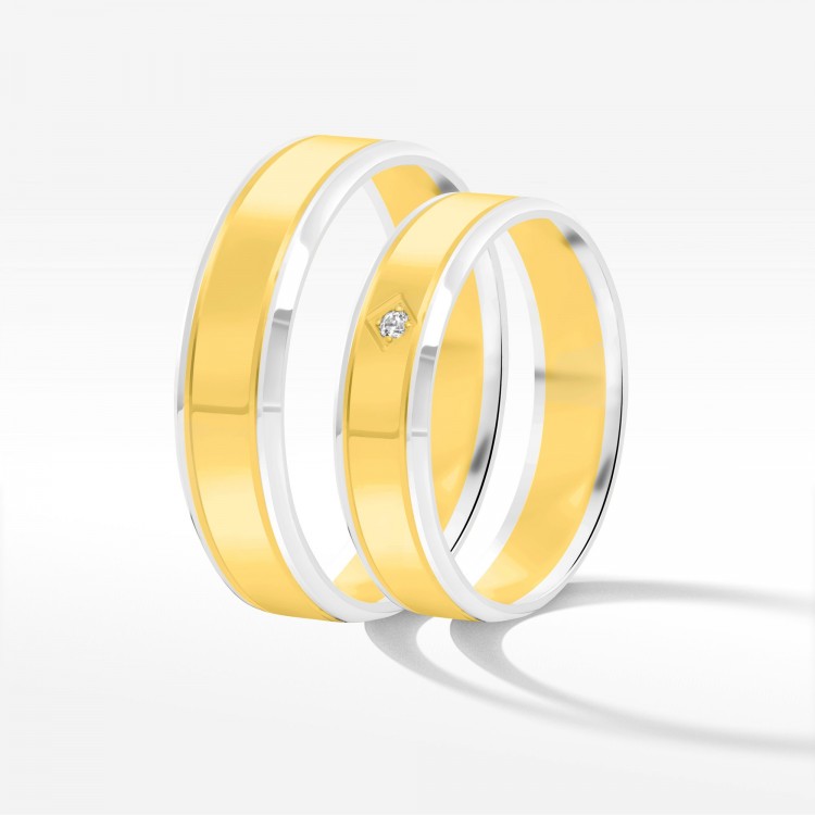 Obrączki ślubne z dwukolorowego złota 5mm płaskie