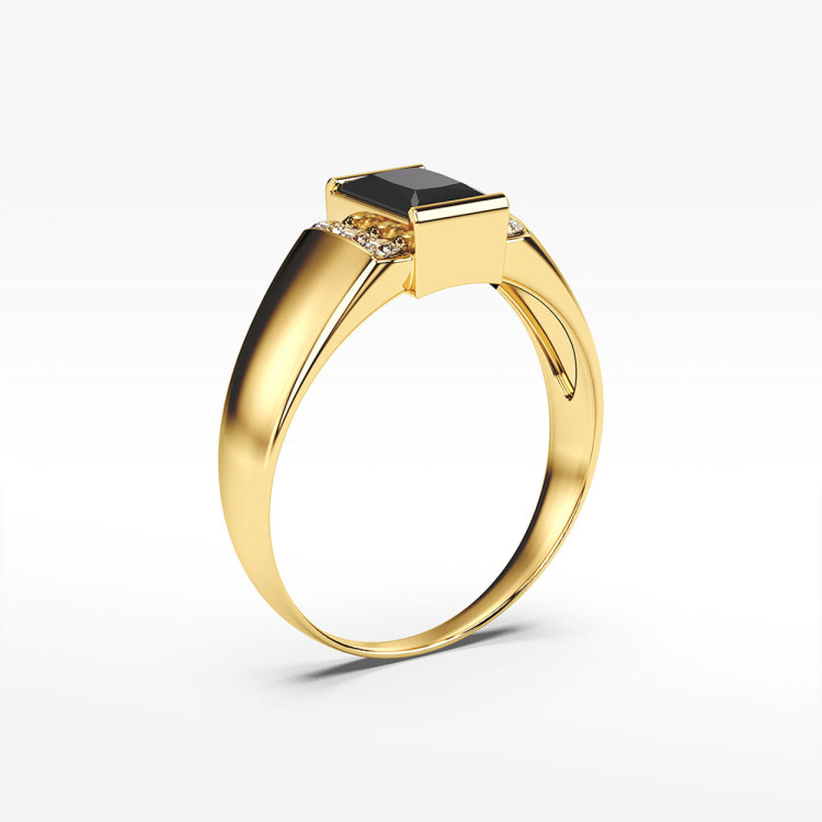 Pierścionek ze złota z czarną i białymi cyrkoniami