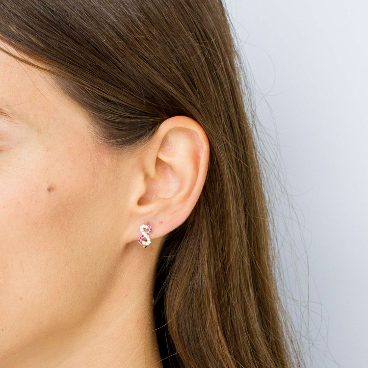 Kolczyki ze złota z różowymi i białymi cyrkoniami