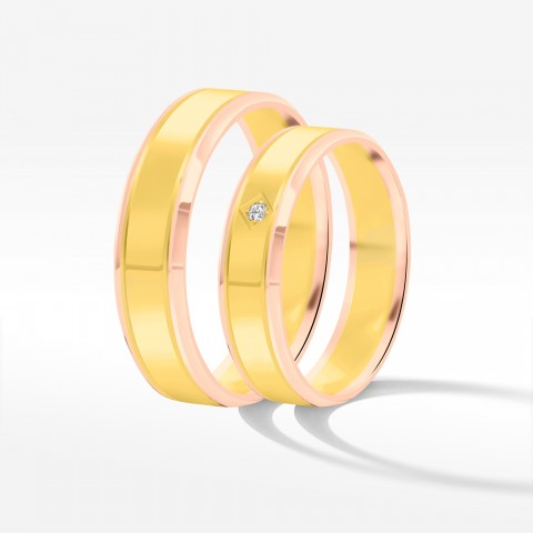 Obrączki ślubne z dwukolorowego złota 5mm płaskie