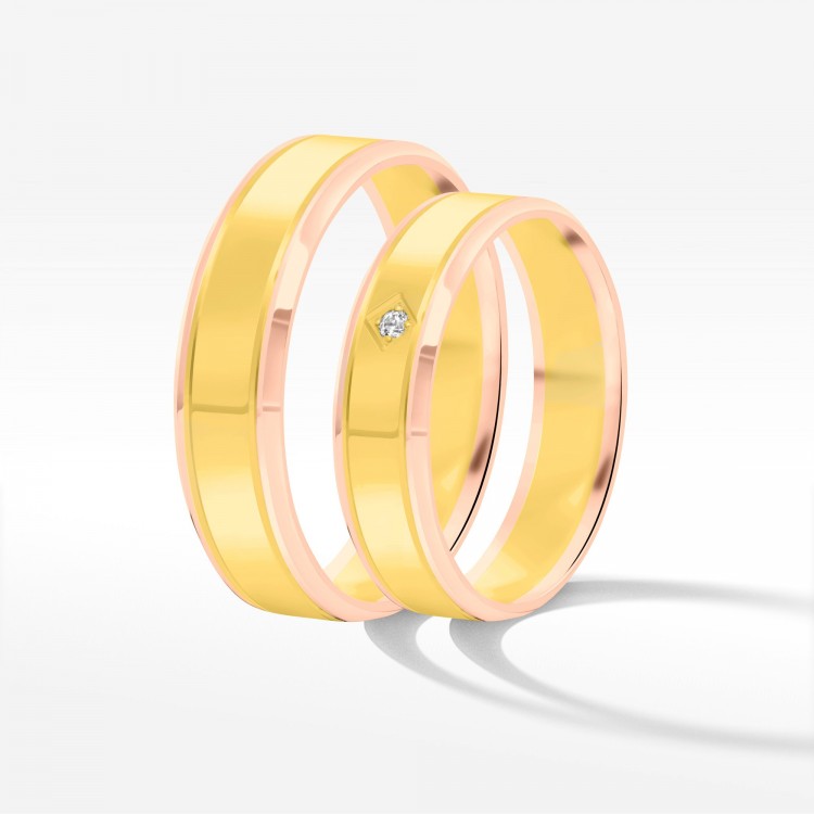 Obrączki ślubne z dwukolorowego złota 5mm płaskie