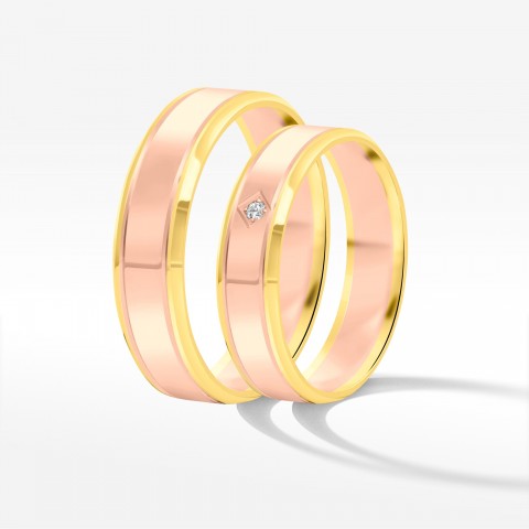 Obrączki ślubne z dwukolorowego złota 5mm płaskie