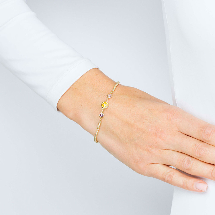 Bransoletka ze złota z koralikami i kolorowymi cyrkoniami