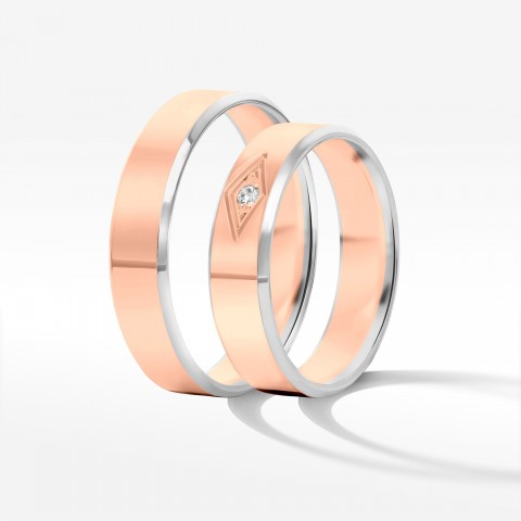 Obrączki ślubne z dwukolorowego złota 5mm fazowane