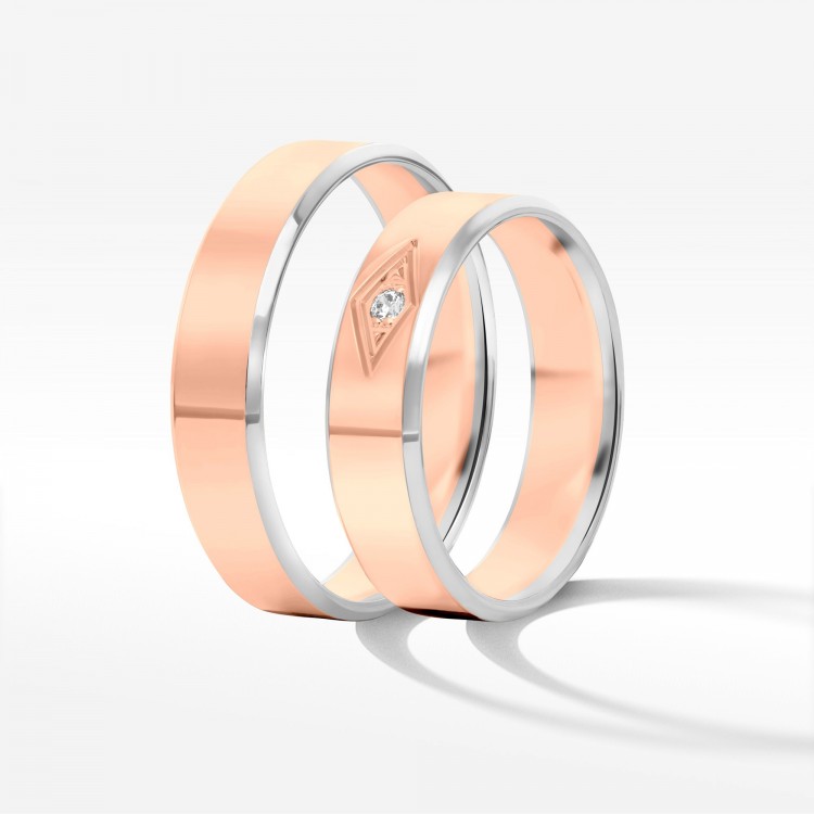 Obrączki ślubne z dwukolorowego złota 5mm fazowane