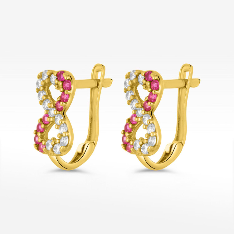 Kolczyki ze złota z różowymi i białymi cyrkoniami