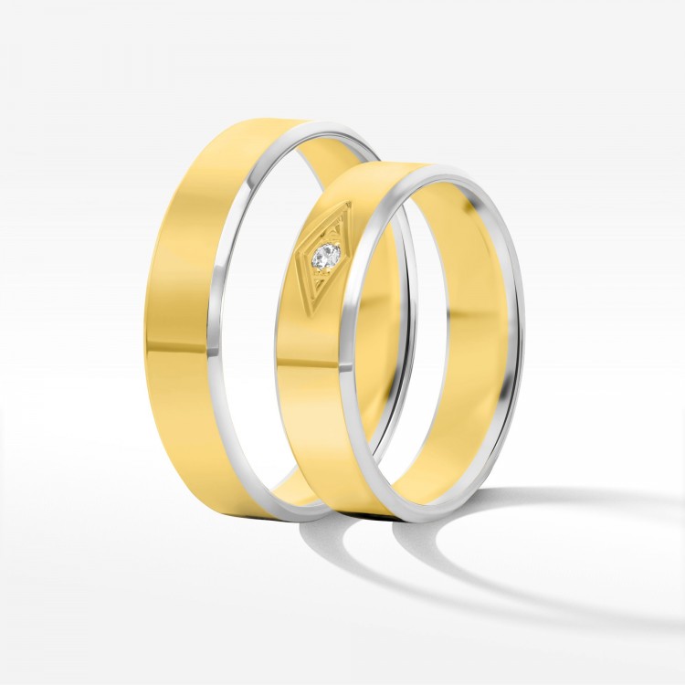 Obrączki ślubne z dwukolorowego złota 5mm fazowane