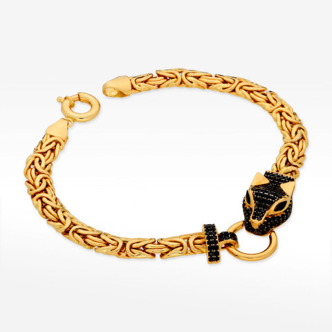 Bransoletka ze złota pantera z czarnymi cyrkoniami