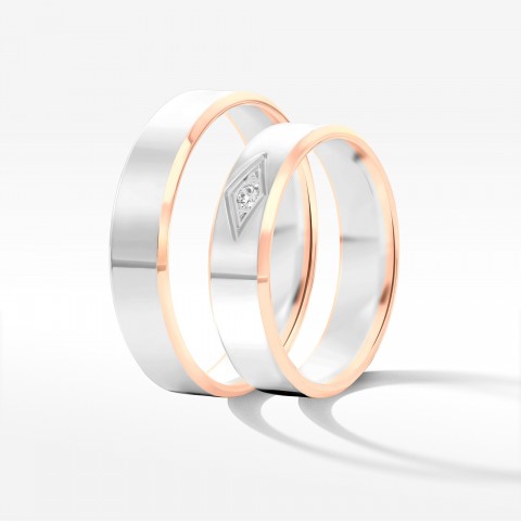 Obrączki ślubne z dwukolorowego złota 5mm fazowane