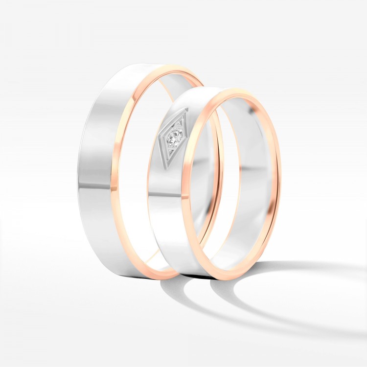 Obrączki ślubne z dwukolorowego złota 5mm fazowane