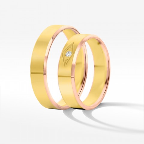 Obrączki ślubne z dwukolorowego złota 5mm fazowane