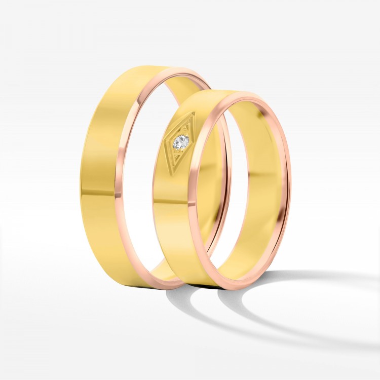 Obrączki ślubne z dwukolorowego złota 5mm fazowane