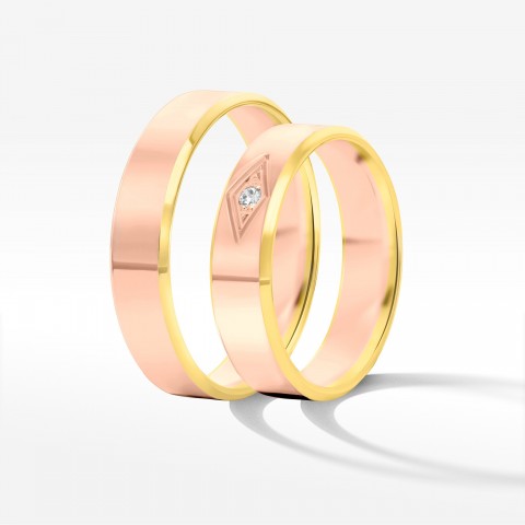 Obrączki ślubne z dwukolorowego złota 5mm fazowane
