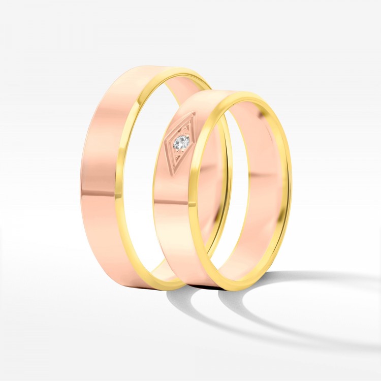 Obrączki ślubne z dwukolorowego złota 5mm fazowane