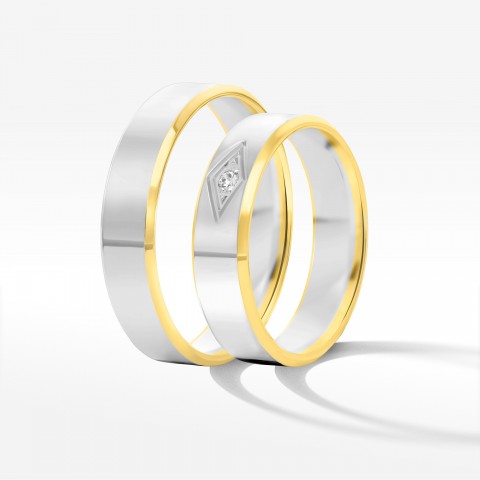 Obrączki ślubne z dwukolorowego złota 5mm fazowane
